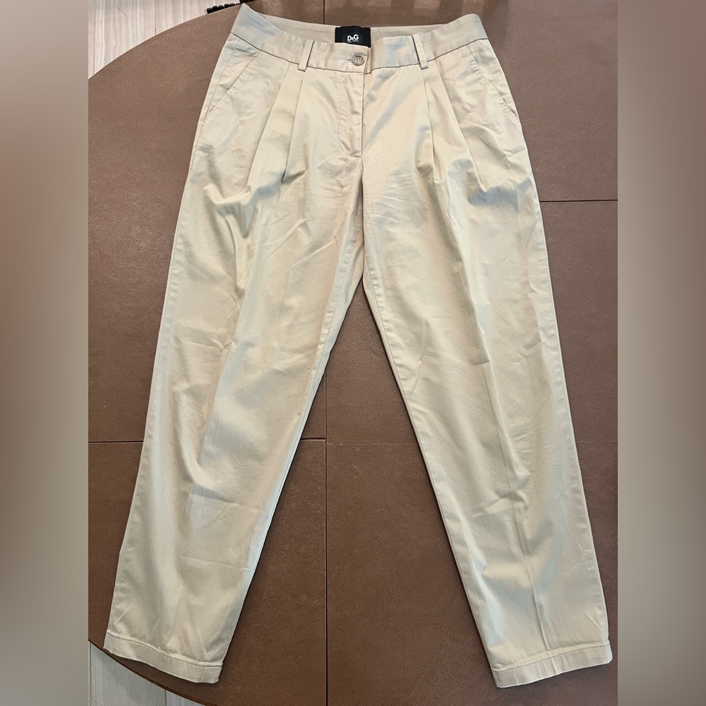 Dolce & Gabbana Tan Pleated Chino Pants Vintage Stretch